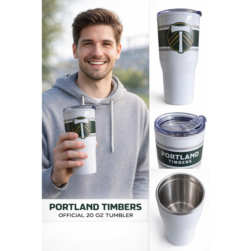 Portland Timbers Official Tumbler 20oz White Travel Cup MLS Soccer Fan Mug With